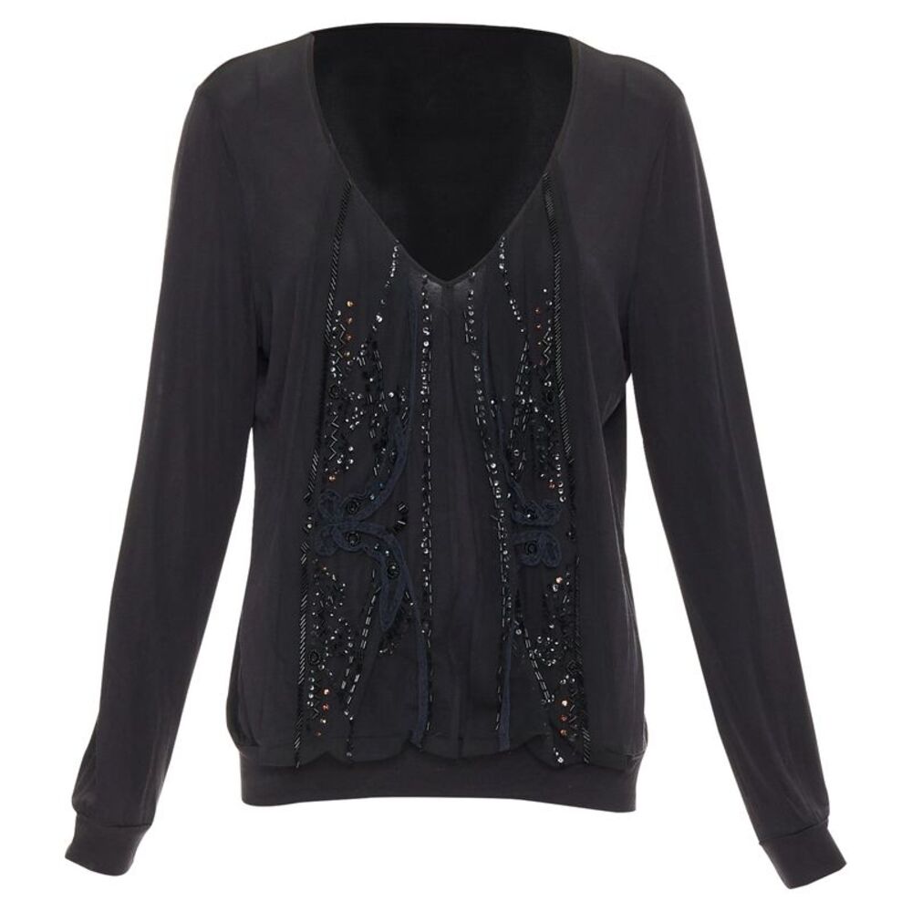 Christian Lacroix sheer beaded butterfly v neck top